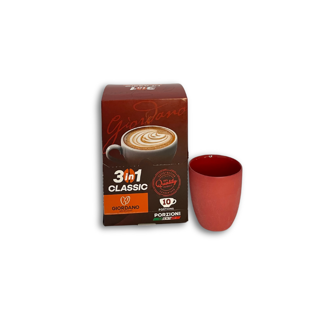 Instant cappuccino packaged in 10 single-serving sachets of 16.5 g